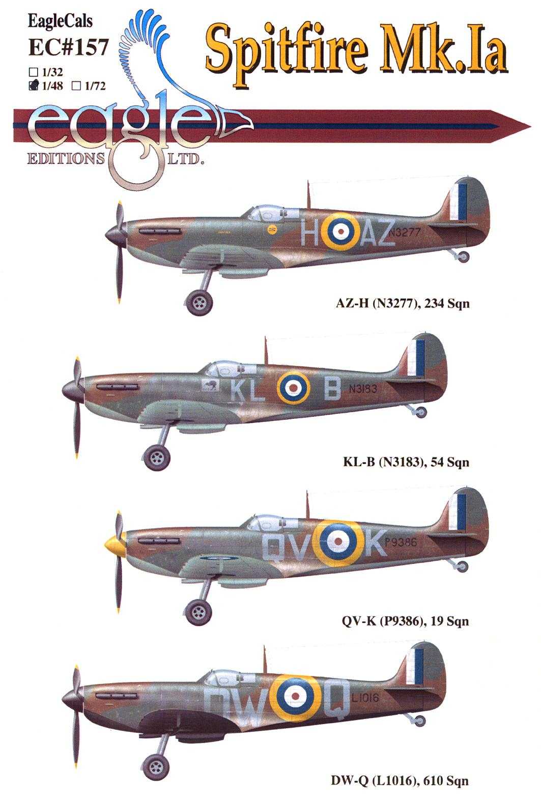 Eaglecals Decals Supermarine Spitfire Mk Ia British Fighter Ebay